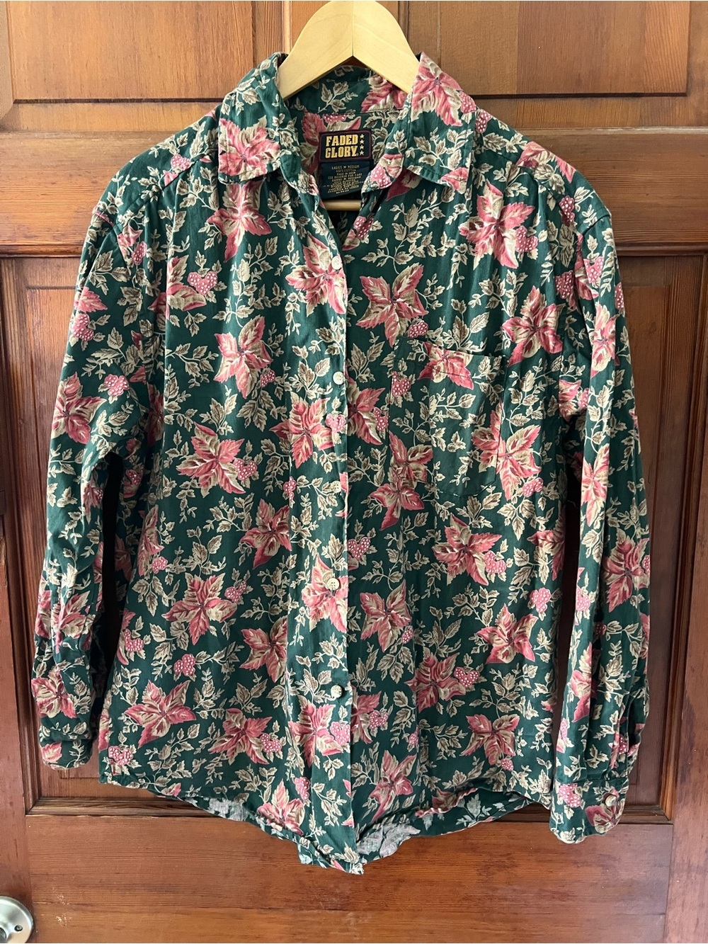 Vintage 90s Button Down Shirt Cottagecore Floral Cotton Blouse Academia Medium
